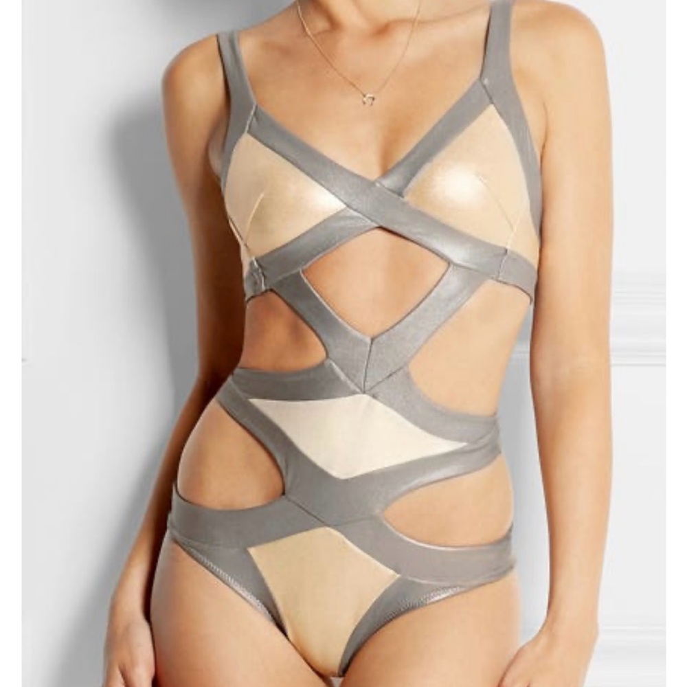 Agent Provocateur Gray and Cream Cut-Out One Piece